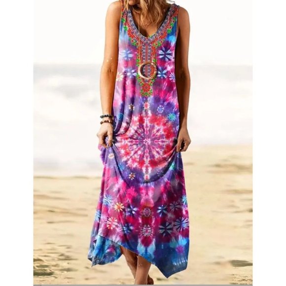 Boho Tie Dye Maxi Dress - Picture 1 of 5